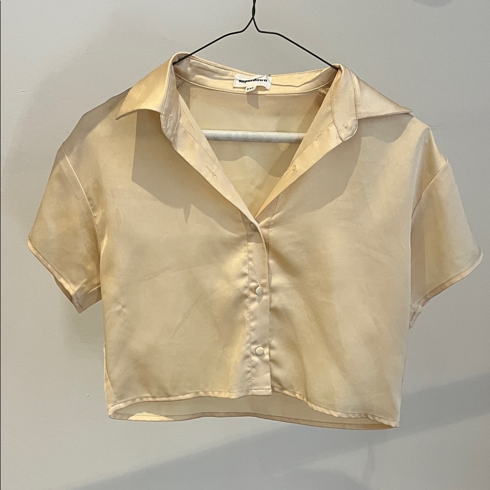 Superdown Light Tan Sheer Button Down Shirt